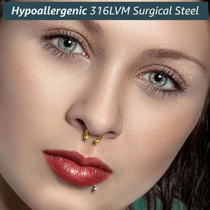 Surgical Steel Septum Rings 16g 14g - Lip Ring Smiley Piercing Hoop for Cartilage Earrings, Tragus, Helix, Daith, Conch - Eyebrow Circular Horseshoe Septum Piercing Jewelry - color: 14g - Gold