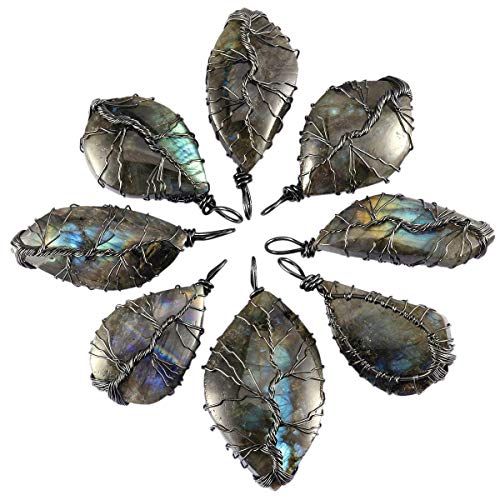 TUMBEELLUWA Handmade Copper Wire Wrapped Labradorite Necklace for Women Men | Irregular Shape, Third Eye Chakra, Enhances Intuition & Spiritual Awareness, 19.86" Stainless Steel Chain, Daily Wear - style: Style 8