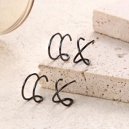 MILACOLATO 4Pcs 925 Sterling Silver Ear Cuffs for Women 14K Gold Plated Adjustable Ear Cuffs Non Piercing Minimalist Ear Cuff Earrings Fake Helix Cartilage Clip on Earrings Hypoallergenic - color: Black