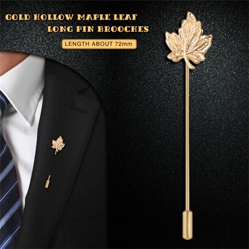 Dreuyet Simple Gold Silver Plated Long Brooch Pins with Cute Animal Antlers Leaves Plant Bees Rabbits Rose Flower Feather Brooch Jewelry for Women Men Elegant Suit Collar Lapel Pin - style: Maple Leaf