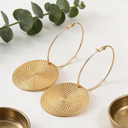 Gold Dangle Earrings for Women Long Statement Drop Boho Gold Chandelier Disc Tassel Earrings Dangle for Party Wedding Trendy Jewelry Gifts - color: A3-Gold Hoop