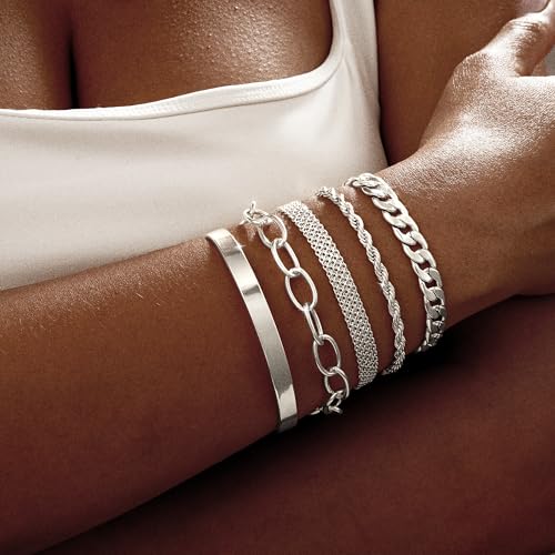 Dainty Bracelet for Women 14K Gold Plated Cross Pearl CZ Leaf Bracelets Set Gold Layering Bracelets Everyday Jewelry - color: 5 Layer Cuff Set -SL