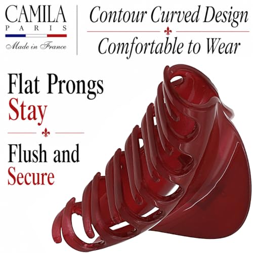 Camila Paris CP2529 French Hair Clips for Women, 3.75" Red Large Claw Clip Strong Hold All Day, Girl Large Claw Clips for Thick Hair, No Damage No Slip Flat Clip for Women. Made in France - color: Red