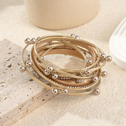 Wrapped Bracelets for Women,Leather Boho Bracelets for Women - color: Doubleloop-Rosegold