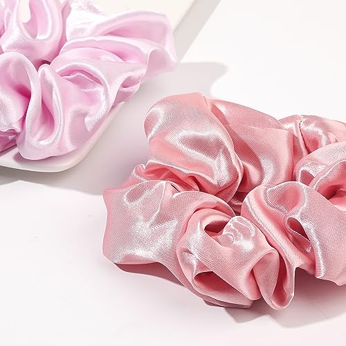 Satin Hair Scrunchies for Women's Thick Curly Hair - Big Ponytail Holders and Hair Ties for Girls, Cute No Crease No Damage Pony Tails - color: Pink