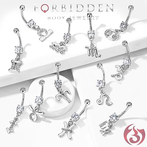 Forbidden Body Jewelry Surgical Steel CZ Jeweled Zodiac Sign Dangle Belly Button Ring - style: Virgo
