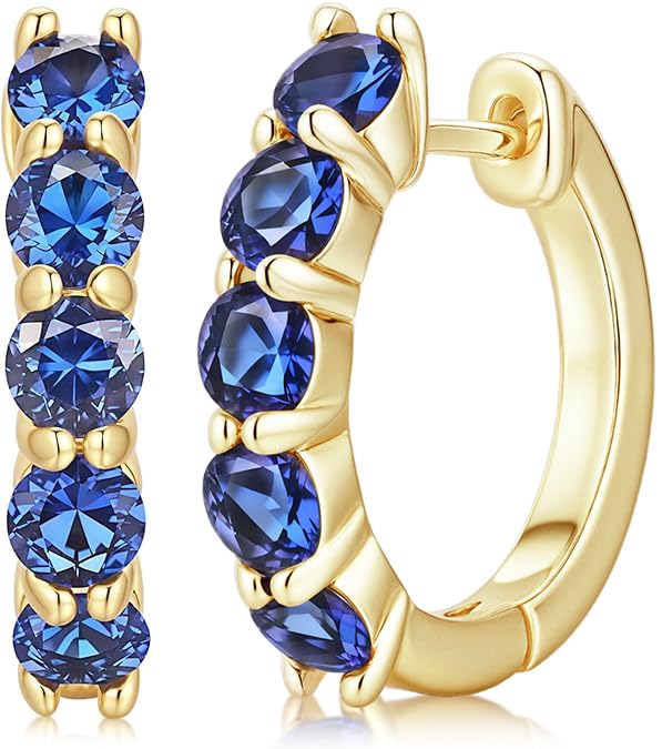 Evabelle Gold Hoop Earrings for Women 14K Real Gold Plated Cubic Zirconia Diamond Hoop Earrings Huggie Hoop Earring Women Earrings Earring for Men 925 Sterling Silver Post Hypoallergenic - color: Hoops 11-Gold and Blue