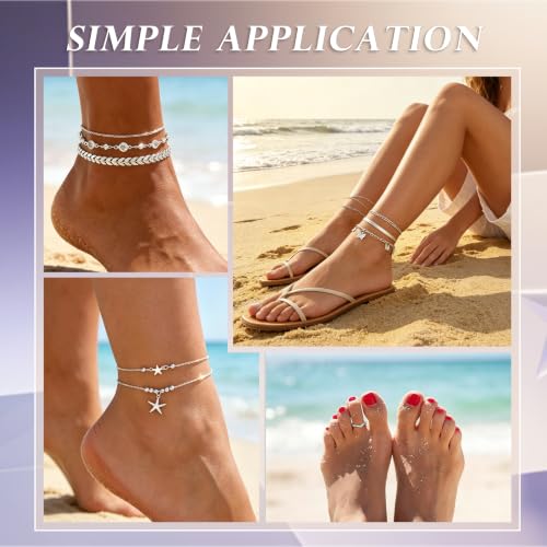 23 Pcs Ankle Bracelet and Toe Ring Set for Women Silver Gold Layered Anklets Foot Chains Adjustable Open Toe Rings Summer Foot Jewelry - style: 23S