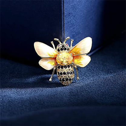 Rhinestone Bee Brooch Pin for Women Girls Fashion Cute Yellow Black Crystal Honeybee Bumblebee Animal Insect Brooches Lapel Pins Dainty Dress Accessories Wedding Christmas Birthday Jewelry Gift