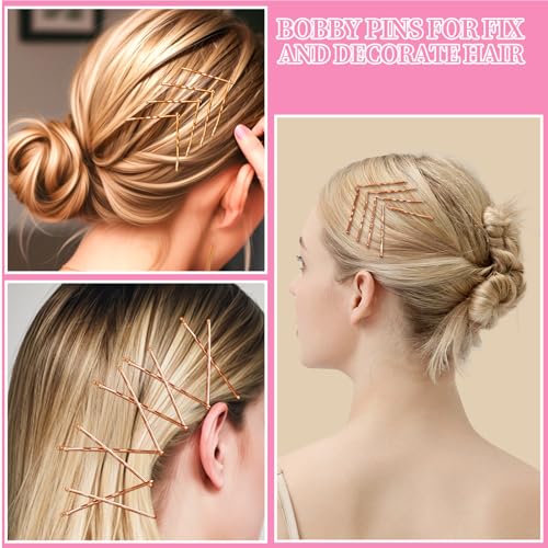 Teenitor 300pcs Bobby Pins Rose Gold Hair, 100 Bobby Pins 100 Hair Pins for Women 100 Hair Bands Kit, Hair Pins for Buns 2" 2.36" 2.75" Rose Gold - color: Rose Gold