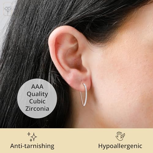 925 Sterling Silver Cubic Zirconia Threader Earrings for Women | Hypoallergenic & Lightweight CZ Dangle Threader Earrings by MAX + STONE