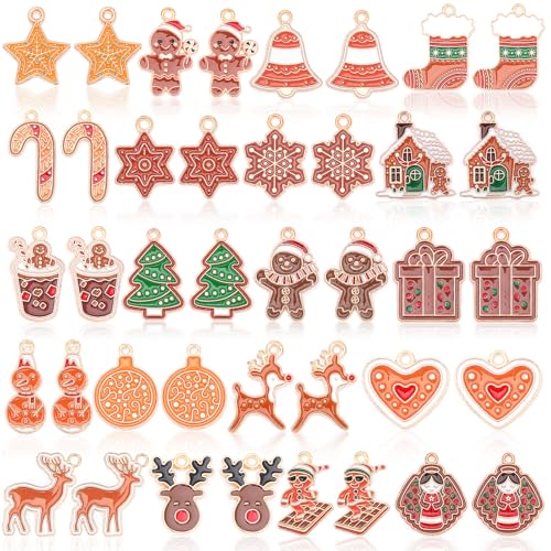 MARFOREVER 40 Pcs/20 Pairs Christmas Gingerbread Charms for Jewelry Making | Gingerbread Man Christmas Enamel Charm, Holiday Xmas Bangle Pendant, Bracelet Necklace Earrings Making, DIY Craft Accessories - style: Gingerbread Men