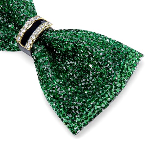 DiBanGu Mens Rhinestone Bow Tie with Ring and Lapel Pin Set | Adjustable Strap,Pre-tied Style,3PCS,Sequin Diamond Bowties，Solid/Mix Color,Shiny Accessory,for Party Prom Banquet Wedding - color: Emerald Green