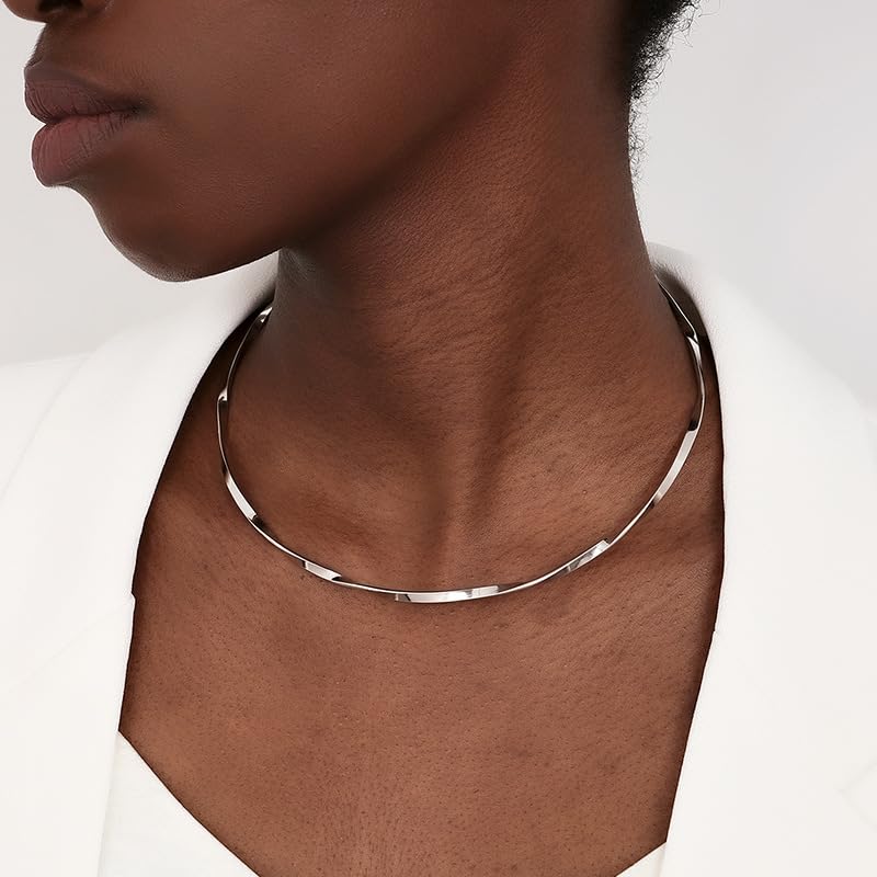 Choker Collar for Women 14K Gold Plated Silver Stainless Steel Metal Collar Choker Necklaces Statement Necklace for Women - color: B