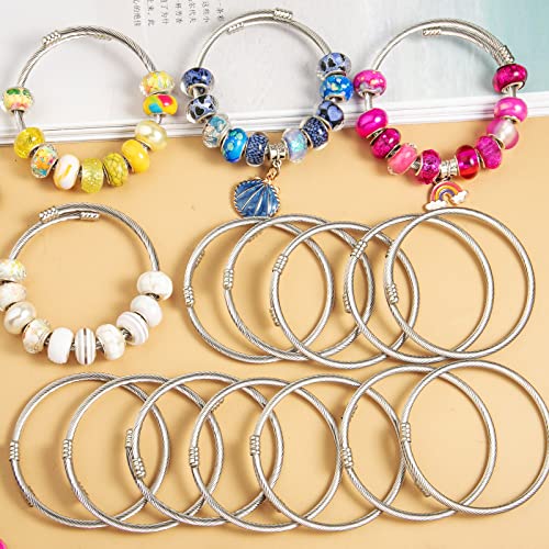 ZYEHXED 20 Pieces Snake Charm Bracelet Stainless Steel 3mm Expandable Charm Bangle Bracelets Silver Adjustable Friendship Snake Bracelet DIY Charm Bracelet for Women Jewelry Christmas Birthday Gifts - color: 20PCS Charm Bracelets