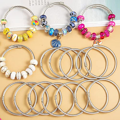 ZYEHXED 20 Pieces Snake Charm Bracelet Stainless Steel 3mm Expandable Charm Bangle Bracelets Silver Adjustable Friendship Snake Bracelet DIY Charm Bracelet for Women Jewelry Christmas Birthday Gifts - color: 20PCS Charm Bracelets