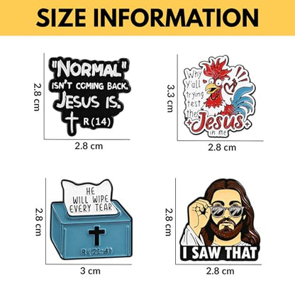 4Pcs Funny Jesus Enamel Pins Set - Humorous Christian Bible Verse Lapel Pins - Inspirational Faith-Based Accessories for Jackets, Backpacks, Hats - Collectible Religious Gifts