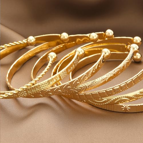 ÌF ME Gold Bangle Bracelets for Women, Indian Bangles Stackable Set, Multi Layer Textured 18K Gold Plated Chunky Bracelets Boho Jewelrys Set - style: style19