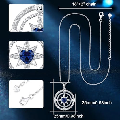 Compass Birthstone Necklace for Women S925 Sterling Silver with Cubic Zirconia - Birthday Jewelry gift for her, Girlfriend, Wife, Mom on Birthday, Anniversary - color: 01 - Garnet