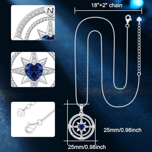 Compass Birthstone Necklace for Women S925 Sterling Silver with Cubic Zirconia - Birthday Jewelry gift for her, Girlfriend, Wife, Mom on Birthday, Anniversary - color: 08 - Peridot