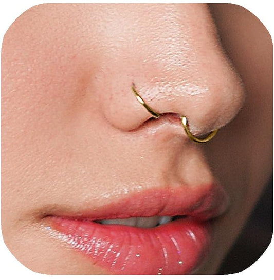 LUCKYJEWUS Small Thin Gold or Sterling Silver Nose Ring Hoop for Women, Tiny Nose Piercing jewelry - color: Gold, size: 1pc- 8mm 22 gauge