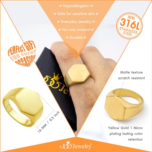 555Jewelry Stainless Steel Solid Plain High Polish Round Signet Ring for Men - color: Hexagon Gold