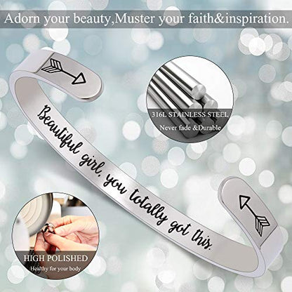 Btysun Bracelets for Women Mothers Day Bracelet Gifts from Daughter Inspirational Gifts for Women Graduation Gifts for Her Motivational Birthday Cuff Bangle Friendship Personalized Mantra Jewelry… - style: Beautiful girl you totally got this