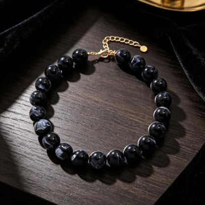 Chunky Necklaces for Women Trendy 20MM Large Resin Beaded Necklace Bold Statement Chunky Choker Necklace Boho Beads Summer Beach Jewelry - color: Black