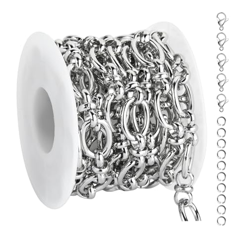 UMAOKANG 2 Meters Stainless Steel Jewelry Chains Bulk Thick Oval Link Chain | Strong Metal Chain for Jewelry Making Men and Women Jewelry DIY Supplies Findings - color: Rolo (Steel)