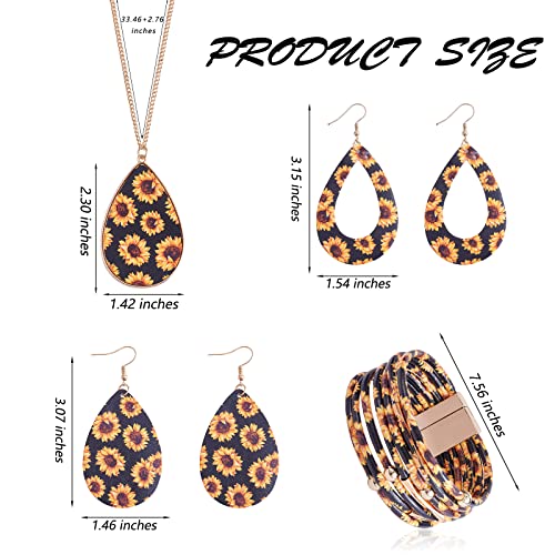 Ornaland 4 Pcs Leather Earrings Necklace Bracelet Set Print Earrings Faux Leather Necklace Multi-Layer Bracelet Jewelry Set Gifts for Women - color: A1