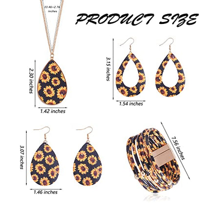Ornaland 4 Pcs Leather Earrings Necklace Bracelet Set Print Earrings Faux Leather Necklace Multi-Layer Bracelet Jewelry Set Gifts for Women - color: A1
