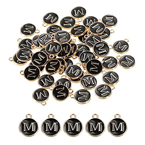 MECCANIXITY Alphabet Letter Charm Double Sided Alphabet Pendant, for Earring Jewelry Making - style: M