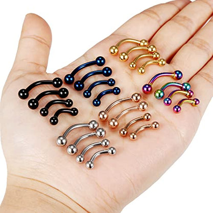 20G 16G 14G 12G Eyebrow Piercing Jewelry Surgical Steel Curved Barbell Eyebrow Ring Vertical Labret Lip Jewelry Rook Daith Earrings Piercing Jewelry for Women Men 6mm 8mm 10mm 12mm 14mm - color: 12G-Mix Color