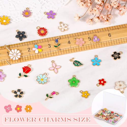 100Pcs 50 Pairs Flower Charms for Jewelry Making, Wholesale Assorted Enamel Mixed Bulk Metal Earring Charms for DIY Necklace Bracelet Earring Jewelry Making and Crafting - style: Flower Charms