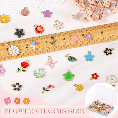 100Pcs 50 Pairs Flower Charms for Jewelry Making, Wholesale Assorted Enamel Mixed Bulk Metal Earring Charms for DIY Necklace Bracelet Earring Jewelry Making and Crafting - style: Flower Charms