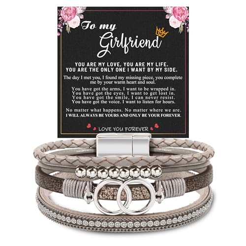 Bracelets for Women, Gifts for Mom Her Christmas Gift 2026 Leather Bracelets for Women Birthday Gift for Daughter Inspirational Wrap Bracelet Sister Friend Teen Girl Gift Layered Stocking Stuffers Jewelry - style: 1 To Girlfriend - Grey