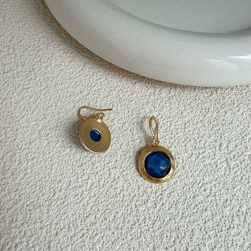 Gold Earrings for Women Dainty Stone Round Dangle Drop Earrings Colorful Resin Beaded Black White Pink Blue Dangle Drop Earrings Statement Gift - color: Royal Blue Earrings
