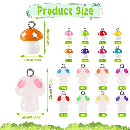 64Pcs Mushroom Resin Charms, Luminous Mushroom Beads | 32 Solid and 32 Glow in The Dark, Mushrooms Pendant, DIY Crafts, Bracelet Necklace Earrings Jewelry Making, Party Favors - style: Mushroom Style