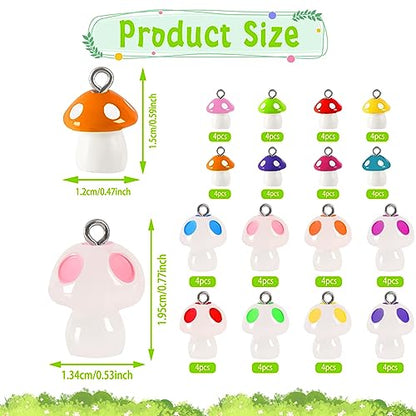 64Pcs Mushroom Resin Charms, Luminous Mushroom Beads | 32 Solid and 32 Glow in The Dark, Mushrooms Pendant, DIY Crafts, Bracelet Necklace Earrings Jewelry Making, Party Favors - style: Mushroom Style