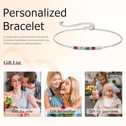 Sterling Silver Personalized 1-6 Birthstone Bracelet for Women Mothers Day Bracelet for Mom Daughter Custom Dainty Jewelry for Christmas Birthday Gift Ideas - style: Silver-5 stones