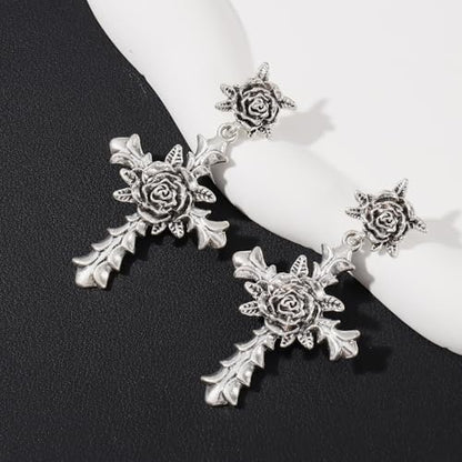 Bocar Gothic Cross Layered Pearl Necklace Chunky Statement Stacked Necklace Y2K Silver Layered Necklace for Women (NK-10769) - color: 799-White Set