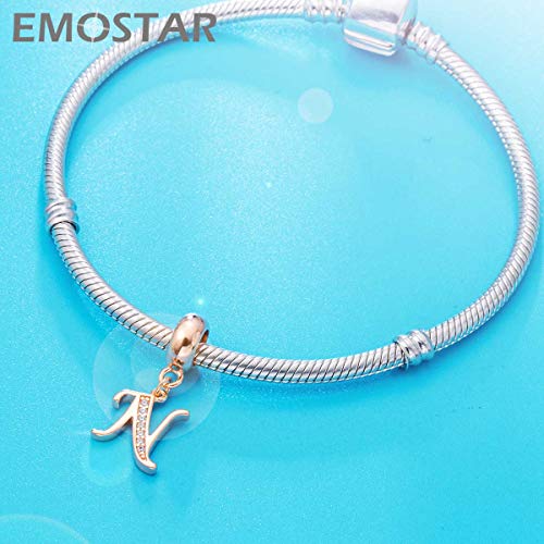 EMOSTAR Letter Charms Initial A-Z Alphabet Beads, Rose Gold 925 Sterling Silver Dangle CZ Birthstone Pendant, Gifts for European Charm Bracelet/Mothers Day/Birthday - color: Letter N