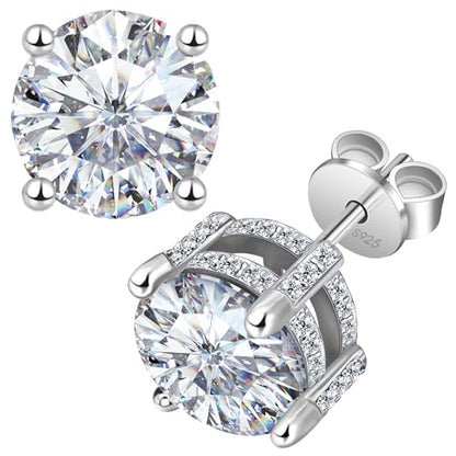Moissanite Earrings Studs 1ct-3ct for Women/Men, 925 Sterling Silver with 18K White Gold Plated Hypoallergenic Flat Screw Back Birthday Gifts for Women Girlfriend Wife Engagement Jewelry - color: Round#4Ct-(2.0ct*2)