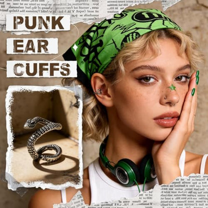 Gothic Clip On Ear Cuff Stainless Steel No Piercing Helix Cartilage | Hypoallergenic,Non Piercing Helix Cartilage,Gold Silver,Fake Earring,Lightweight,Punk Gothic Jewelry Gift Women Men - color: L4-Black Snake Design