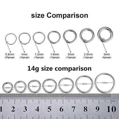 ORANGELOVE Hypoallergenic Nose Rings 20G 18G 16G 14G 12G 10G 8G 316l Surgical Steel Septum Jewelry Hinged Segment Ring Body Piercing Nose Hoop Lip Rings Nose Helix Cartilage Rook Earrings - color: Silver, size: 1pc 14 Gauge 12mm