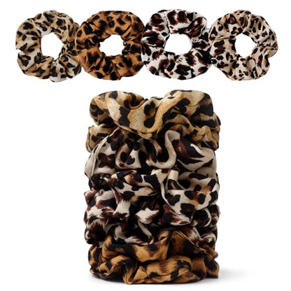 Satin Scrunchies for Women – 8PCS Leopard Silk Hair Ties – No Crease, Frizz-Free, Bold & Fashionable Hair Bands for Thick & Thin Hair, Trendy Hair Accessories Gifts - color: Large-Leopard