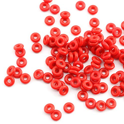 100-Pack 6mmx2mm Rubber Stopper O Rings Red DIY Jewelry Making End Clasp Spacer Beads Gasket Bracelet Necklace Handmade Crafts Findings Accessories - color: RED