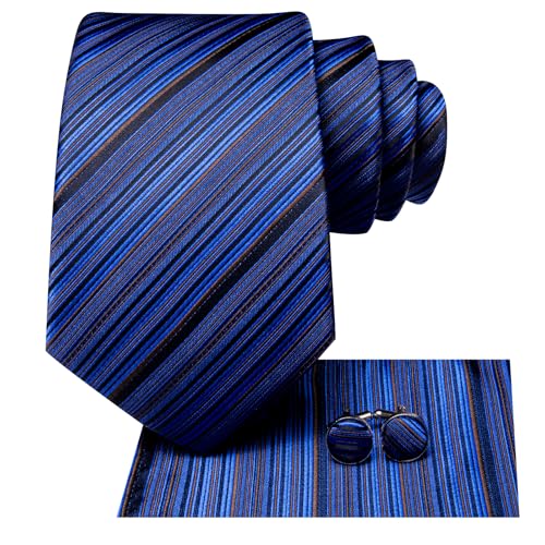 Hi-Tie Men 63inches Tie Set Extra Long Necktie Paisley Tie Pocket Suqare Cufflinks Big and Tall Men Tie - color: Blue Black