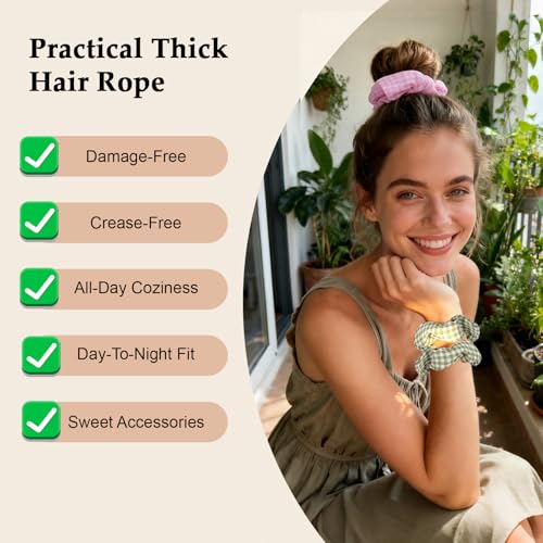 Satin Scrunchies for Women – 8PCS Plaid Mix (Light Blue, Black & White, Pink, Dark Green) Silk Hair Ties – No Crease, Frizz-Free, Retro & Chic Hair Bands for Thick & Thin Hair, Trendy Hair Accessories - color: Large-Plaid