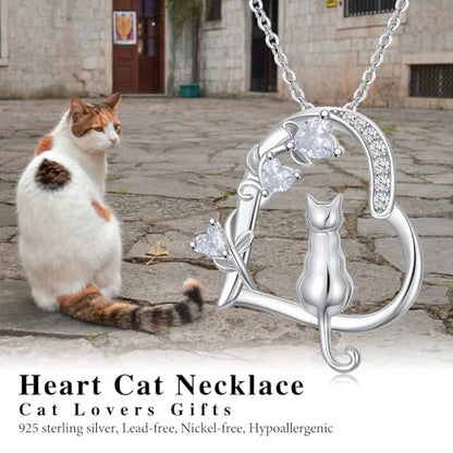 Heart Animal Necklace 925 Sterling Silver Cute Animal Pendant Jewelry Birthday Gifts for Women Girlfriend Mom Animal Lovers - style: 1-4 Silver Cat